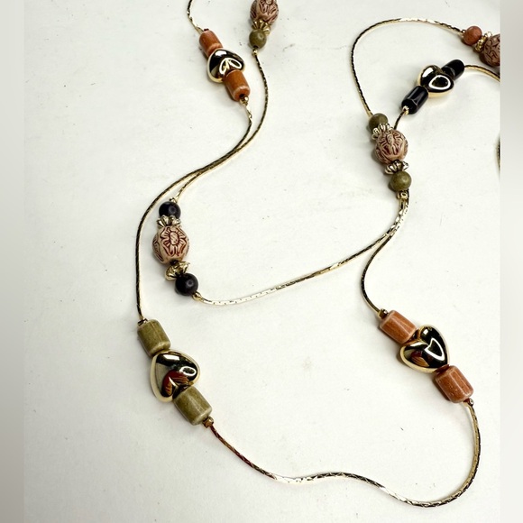 18 Inch Puffy Hearts and Beads Double Strand Gold Plated Island Necklace - Picture 10 of 15